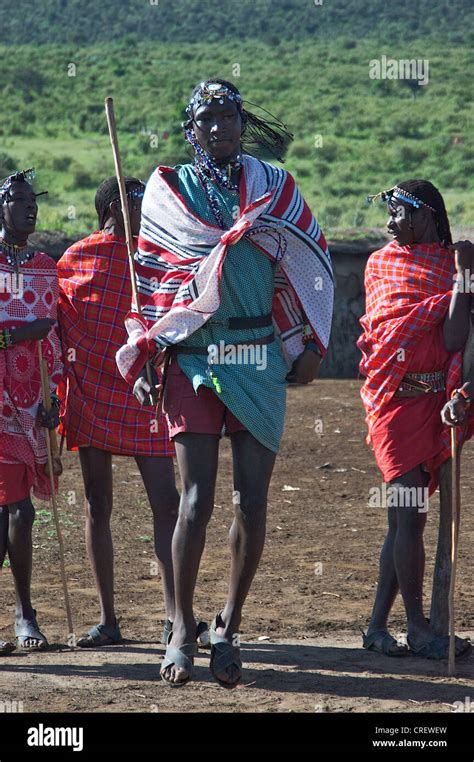 Portrait Of A Man Dancing At The Wedding Masai Mara Kenya Stock Photo