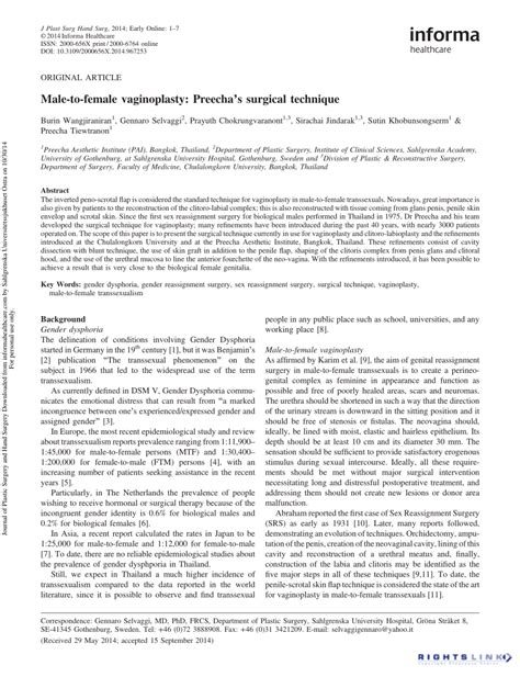 Pdf Male To Female Vaginoplasty Preechas Surgical Technique