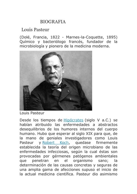 Biografia louis pasteur BIOGRAFIA Louis Pasteur Dolé Francia