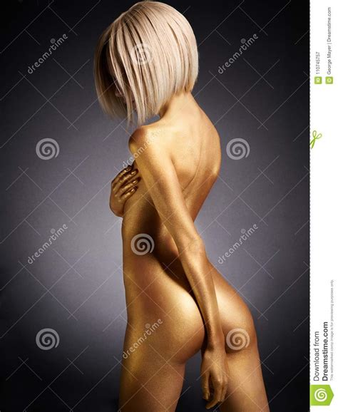 Elegant Nude Asian Woman With Golden Body Stock Image Image Of