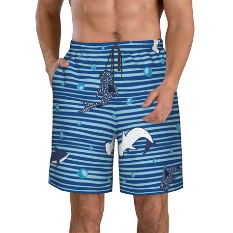 Lukts Sharks On White Blue Striped Mens Swim Trunks Quick Dry Swim