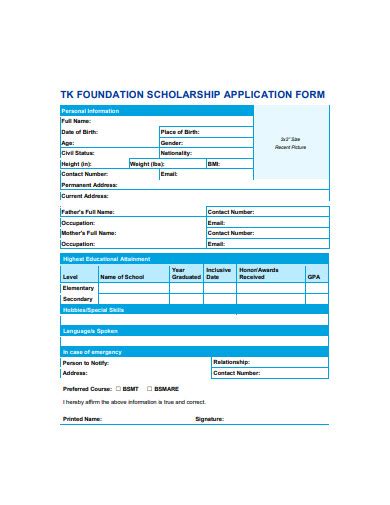 Foundation Scholarship Application Form Examples Format How To