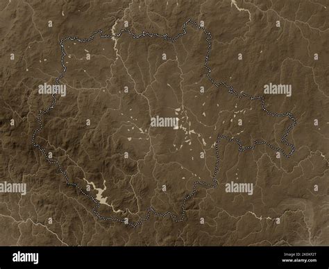 Jihocesky Region Of Czech Republic Elevation Map Colored In Sepia Tones With Lakes And Rivers