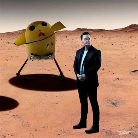 Elon Musk Hanging Out With Pikachu On Mars Realistic Stable