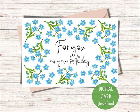 For You On Your Birthday Printable Card Blue Flowers Birthday Card