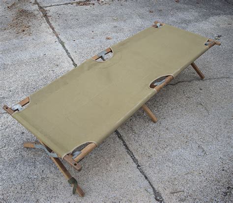 Vintage Military Cot Camping Day Bed Or Glamping Cot Canvas Wood Us Army Cot New Old Stock