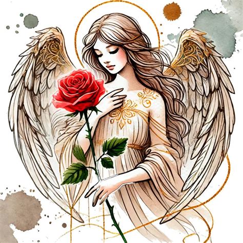 Watercolor Drawing Pattern Illustration of a Beautiful Angel with Red ...