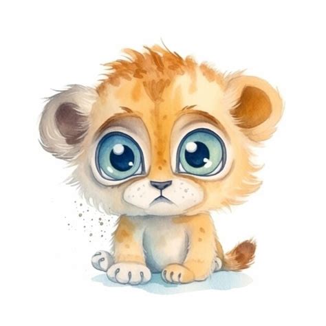 Premium Photo | Watercolor illustration of a baby lion cub