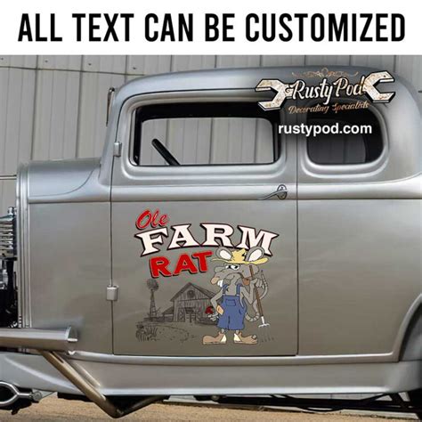Personalized Farm Rat Lettering Door Sign Hot Rod Door Art Rat Rod Lettering Sticker