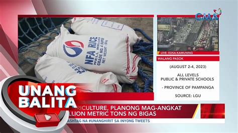 Dept Of Agriculture Planong Mag Angkat Ng Million Metric Tons Ng