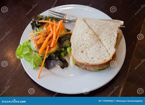 Sandwiches And Salads On A White Plate Stock Image Image Of Cuisine