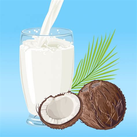 Premium Vector Cartoon Illustration Of Coconut Milk Pouring Into A Glass