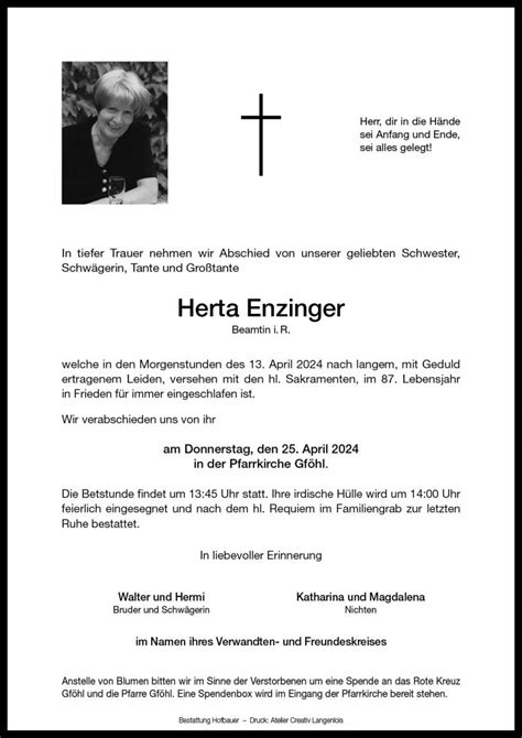 Enzinger Herta Bestattung Hofbauer