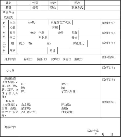 普通医院健康体检表word文档在线阅读与下载无忧文档