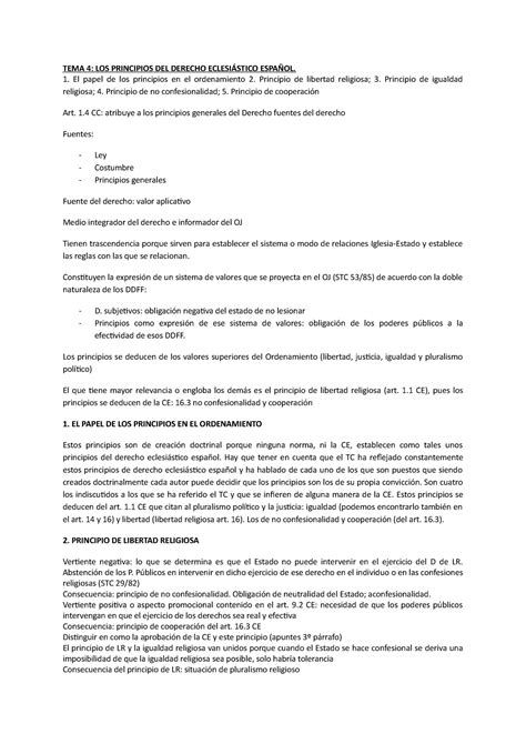 Tema 4 Los Principios Del Derecho EclesiÁstico EspaÑol El Papel De Los Principios En El