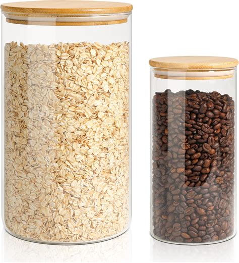 Comsaf Glass Food Storage Containers With Bamboo Lid 1 Gallon 40oz