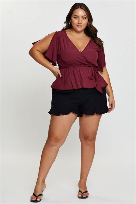 Plus Size Red Wrap Top Peplum Short Sleeve You All Shop Online