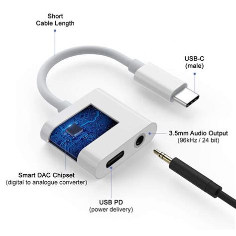 USB Type C To 3 5mm Headphone Audio DAC Charging Adapter