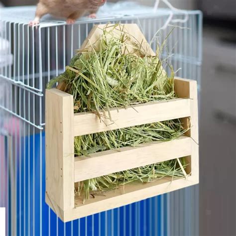 RABBIT HAY FEEDER Rack Wood Bunny Food Feeding Manger For Chinchilla