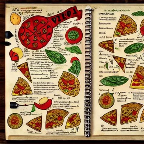 Pizza Recipe Book In The Style Of Voynich Manuscript Stable