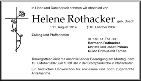 Traueranzeigen Von Helene Rothacker Trauer Merkur De