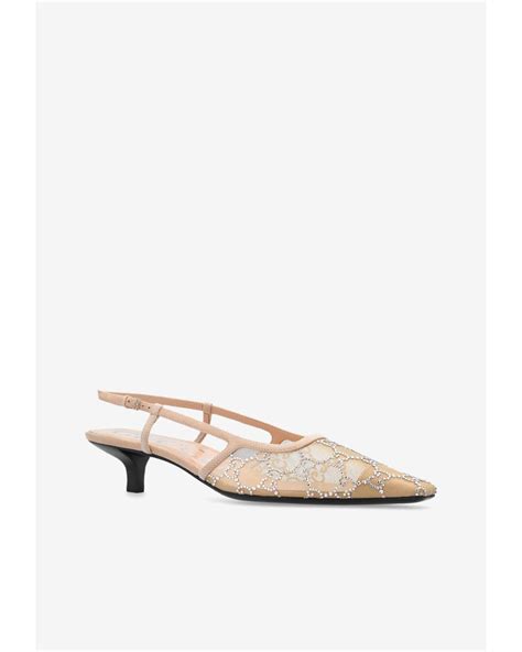 Gucci Crystal Embellished Monogram Slingback Pumps In White Lyst