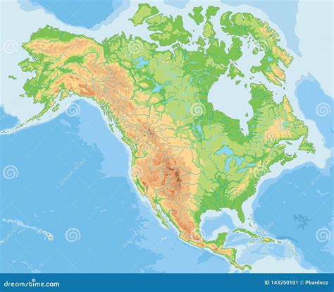 Mapa F Sico Detalhado Alto De America Do Norte Ilustra O Do Vetor