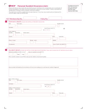 Fillable Online Personal Accident Insurance Claim Form Hcf Fax Email