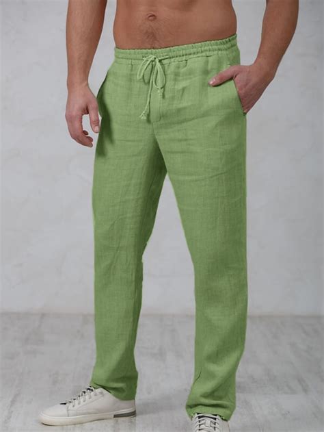 Mens Linen Pants Trousers Summer Pants Beach Pants Drawstring Elastic