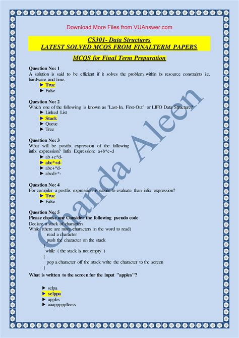 Cs Important Mcqs For Final Term Made By Chanda Aleen Vuanswer