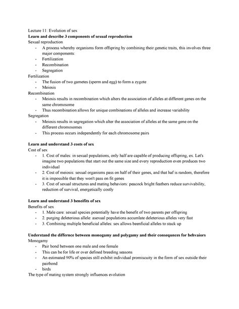 Psych 3f03 Midterm 2 Review 2 Lecture 11 Evolution Of Sex Learn And