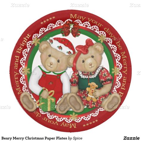 Beary Merry Christmas Paper Plates 9 Inch Paper Plate Paper Plates