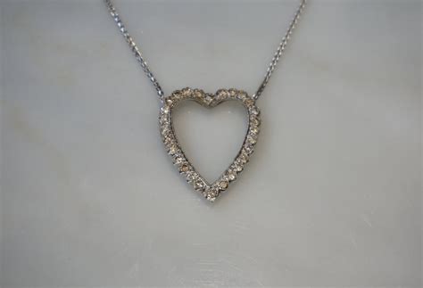 Pink Diamond Heart Necklace / Vintage Estate 14K White Gold 0.98TCW ...