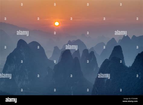 Limestone Karst Formations at Sunrise Guilin Region Guangxi, China ...