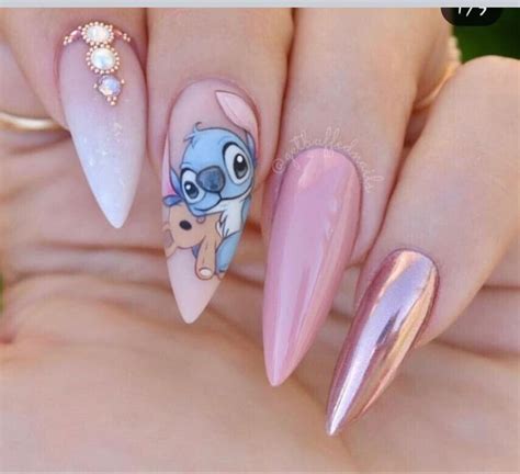 Disney Inspired Stitch Nails Disney Acrylic Nails Cute Acrylic