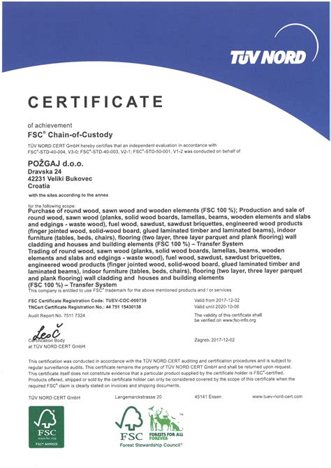 Fsc Coc Certificate Po Gaj Grupa