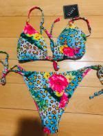 Brit Manuela X ZAFUL Plunge Floral Leopard Print Tie Side Bikini Swimwear In MULTI ZAFUL