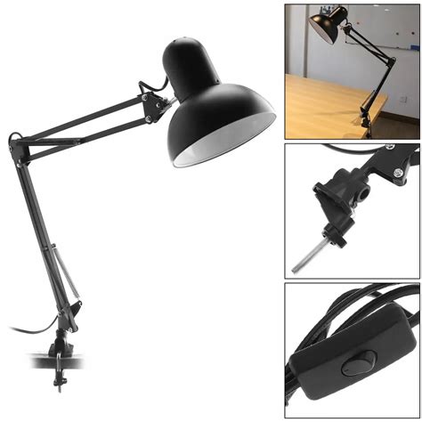 Flexible Swing Arm E27 Desk Lamp with Rotatable Lamp Head and Clamp ...