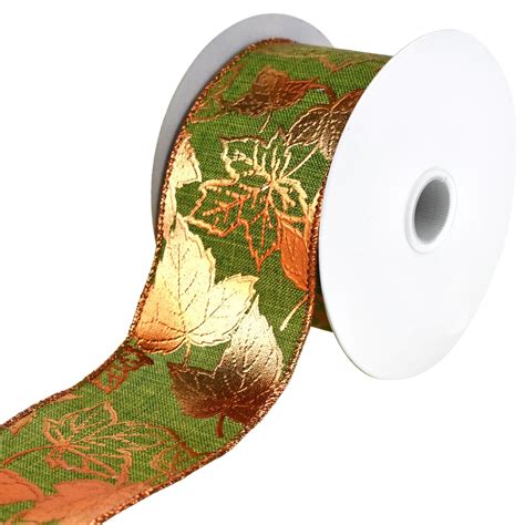 Homeford Embossed Metallic Autumn Leaves Wired Ribbon 2 1 2 Inch 10