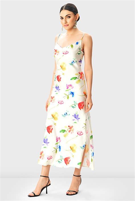 Shop Floral Print Poly Satin Slip Dress Eshakti