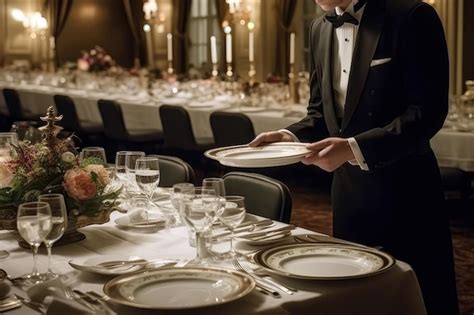 premium photo butler serving elegant fivecourse meal  gala