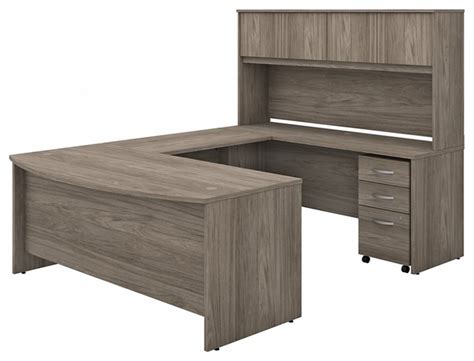 Studio C 72W U Desk with Hutch and Drawers in Modern Hickory ...