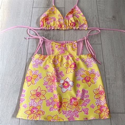 Three Piece Swimwear Bikini Mini Skirt Resort Wear Rave Etsy