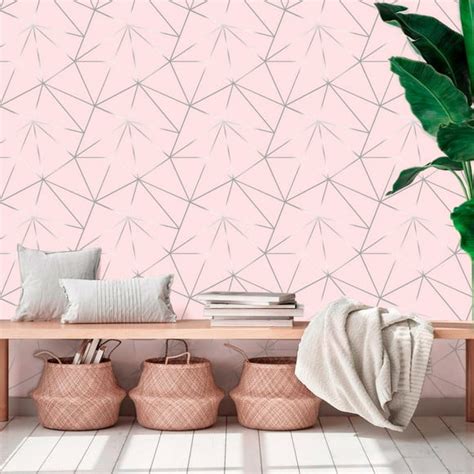 Papel de Parede Autocolante Geométrico Fendi Zara Prata Rosa