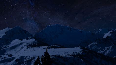 Mountains Starry Sky Night Snowy K Hd Wallpaper