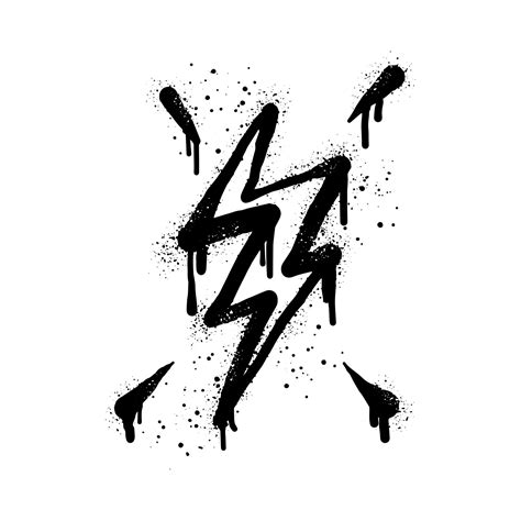 Spray painted graffiti Electric lightning flash, Lightning bolt in black over white. Drops of ...