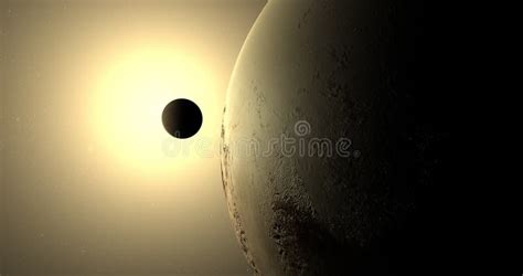 Charon And Pluto Orbiting With The Sun At Background Stock Footage