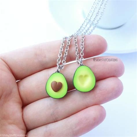 Heart Avocado Friendship Necklace Set Of Funny Bff Best Etsy