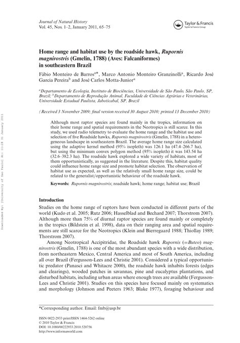 (PDF) Home range and habitat use by the roadside hawk, Rupornis magnirostris (Gmelin, 1788 ...