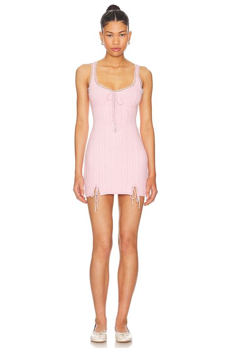 GUIZIO Dainty Lace Knit Mini Dress In Baby Pink REVOLVE